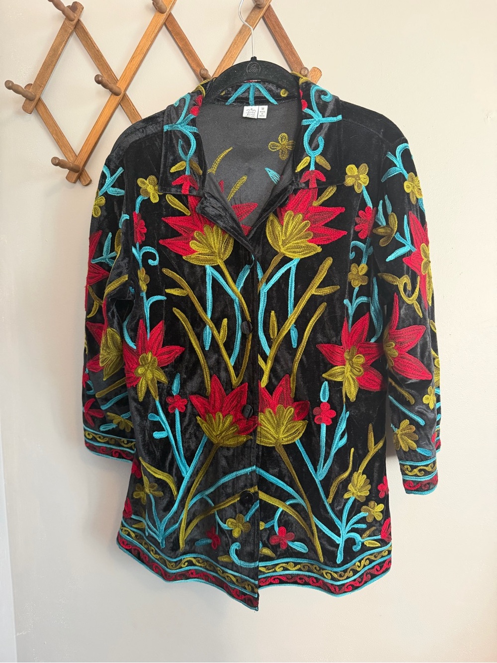 Parsley & Sage Velvet Embroidered Wool Floral Button Down Jacket Tunic M